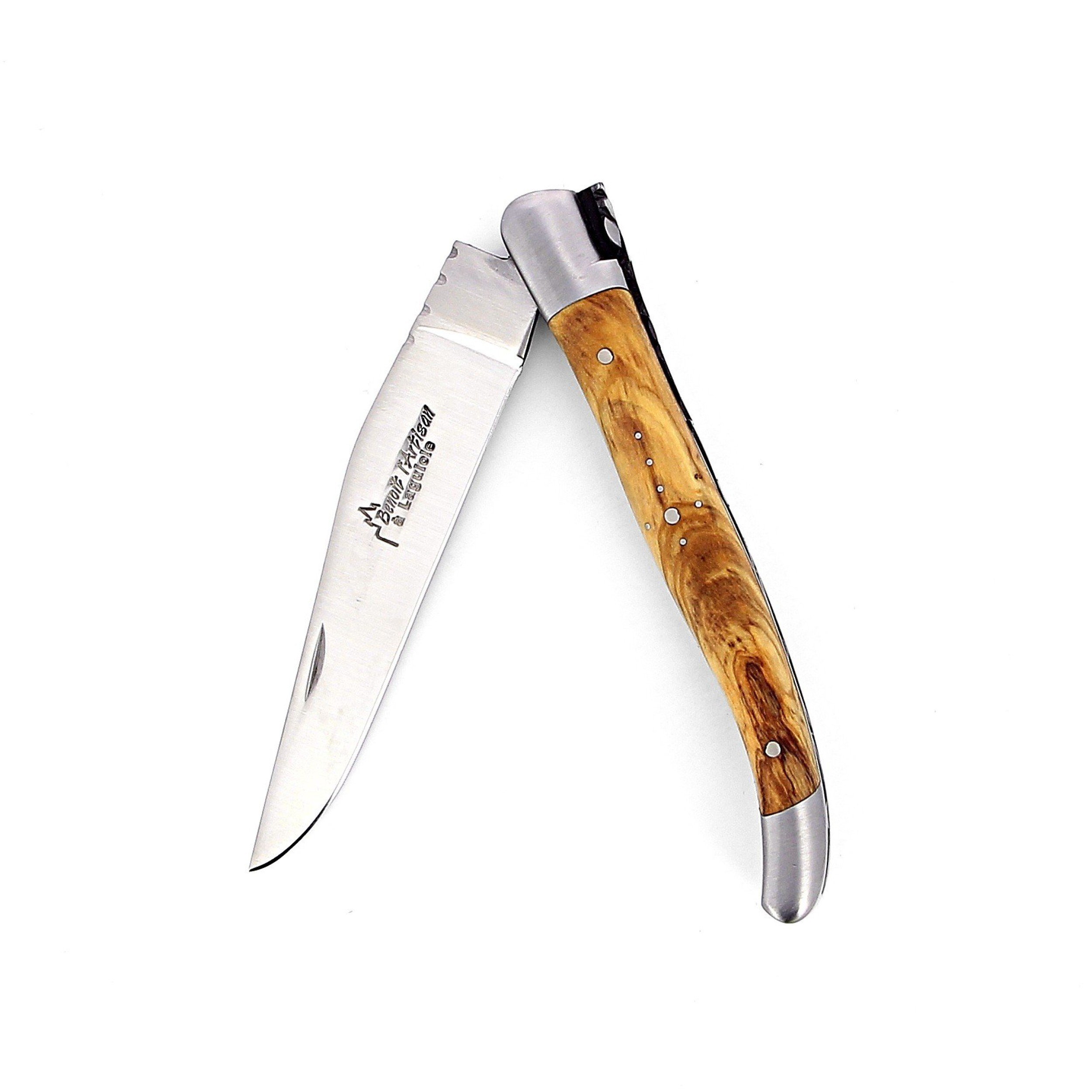 couteau laguiole pliant manche 11 cm mitres inox fait main olivier carre full
